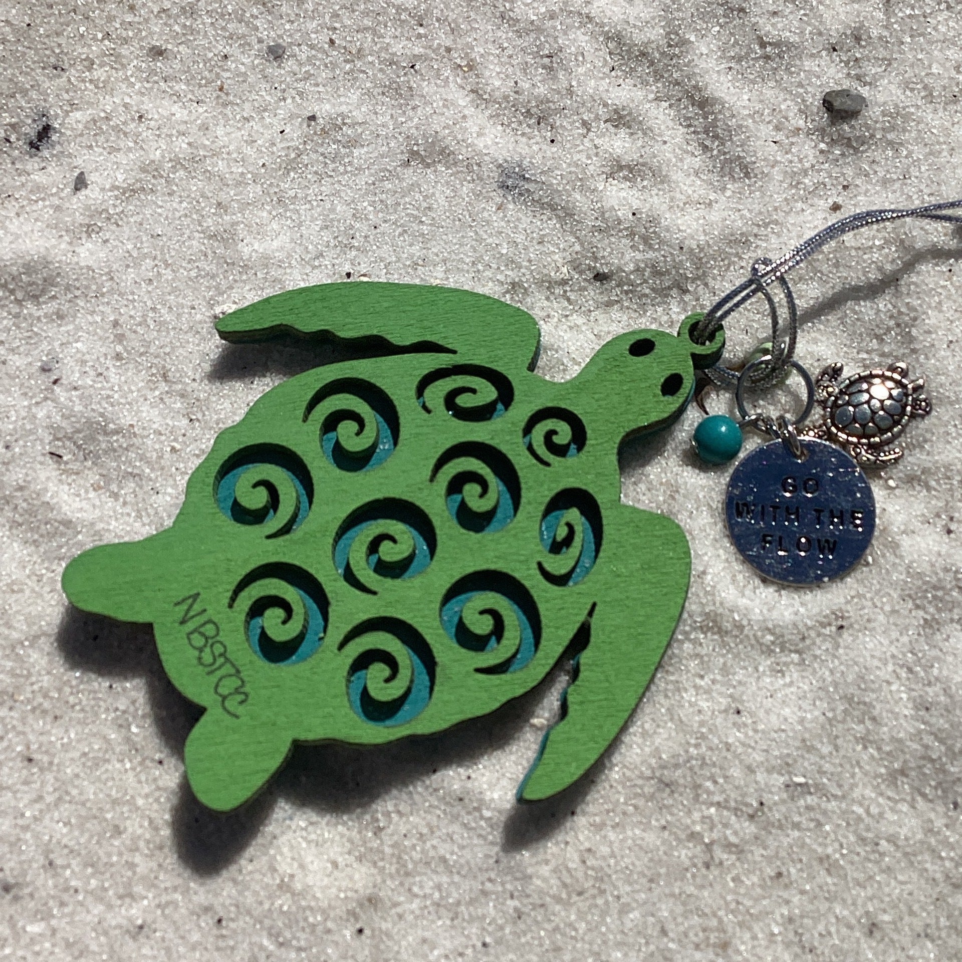 Green sea turtle ornament with charm navarre beach sea turtle